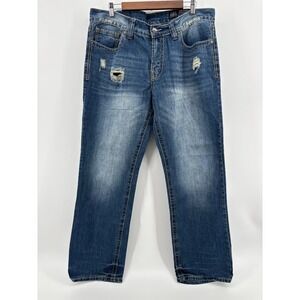 TK Axel Straight‎ Leg Jeans Mens Blue Denim Distressed Relaxed Fit 36x32